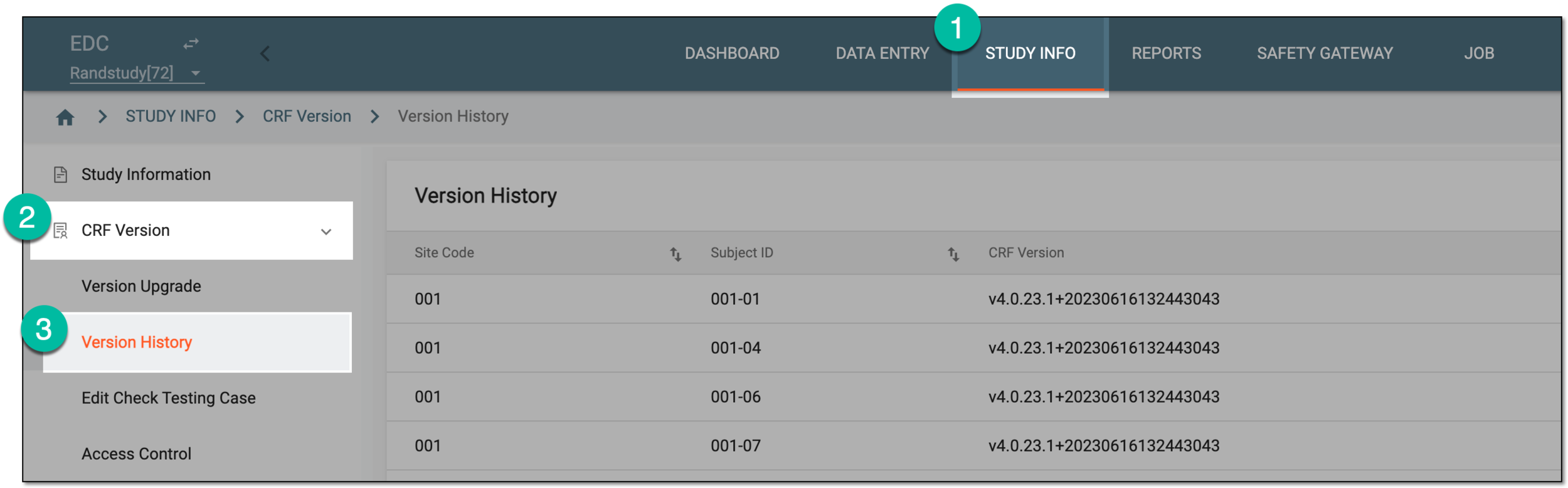 Accessing CRF version history