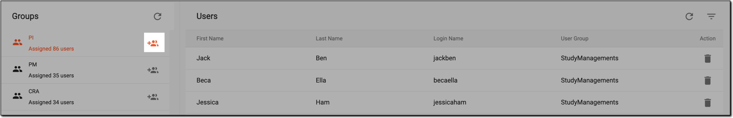 Selecting import user
