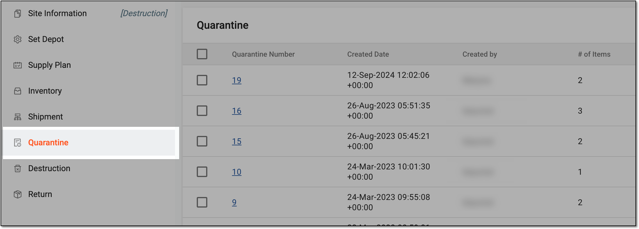 Accessing site quarantine list