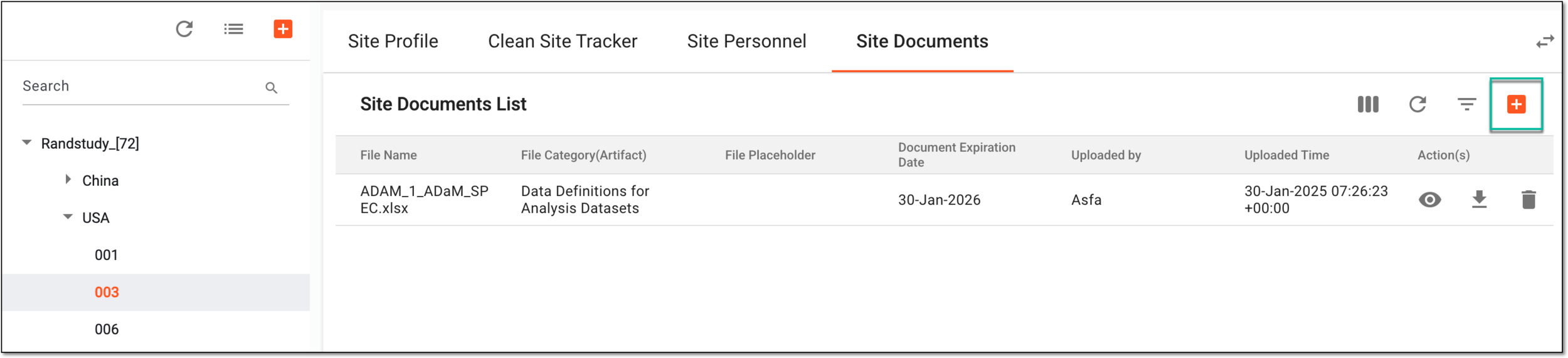 Accessing option to add site document