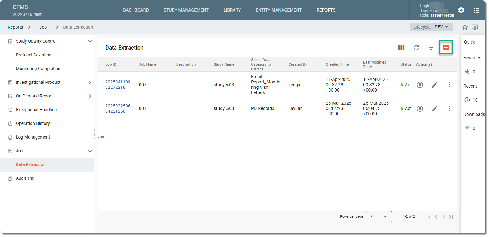 Selecting option to add new job