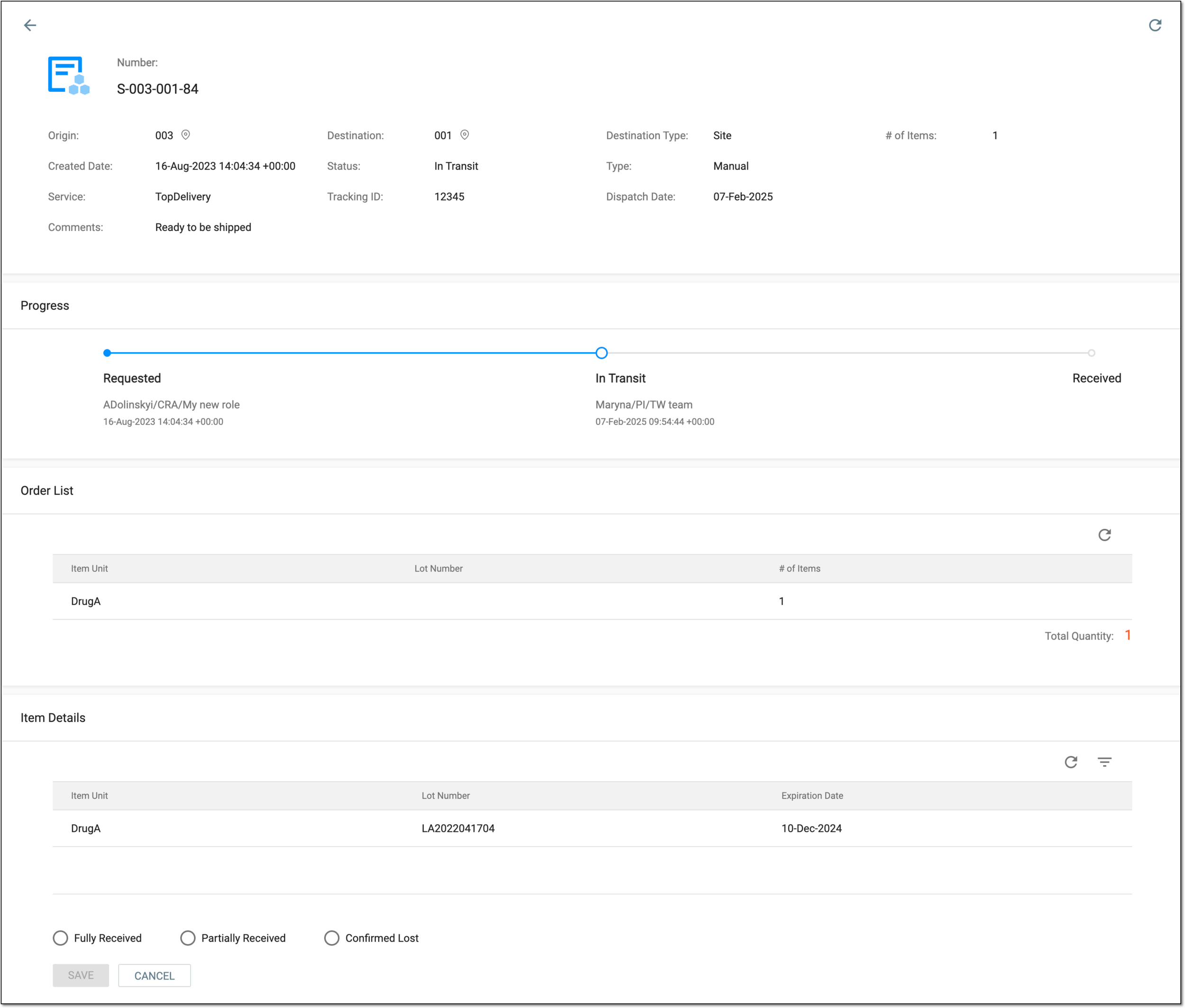 Reviewing shipment details before receipt