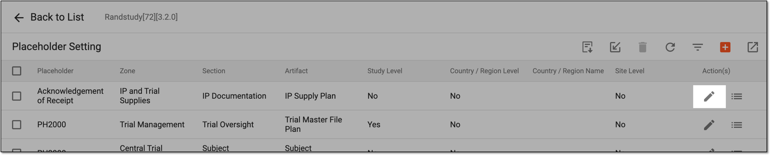 Selecting to edit placeholder details
