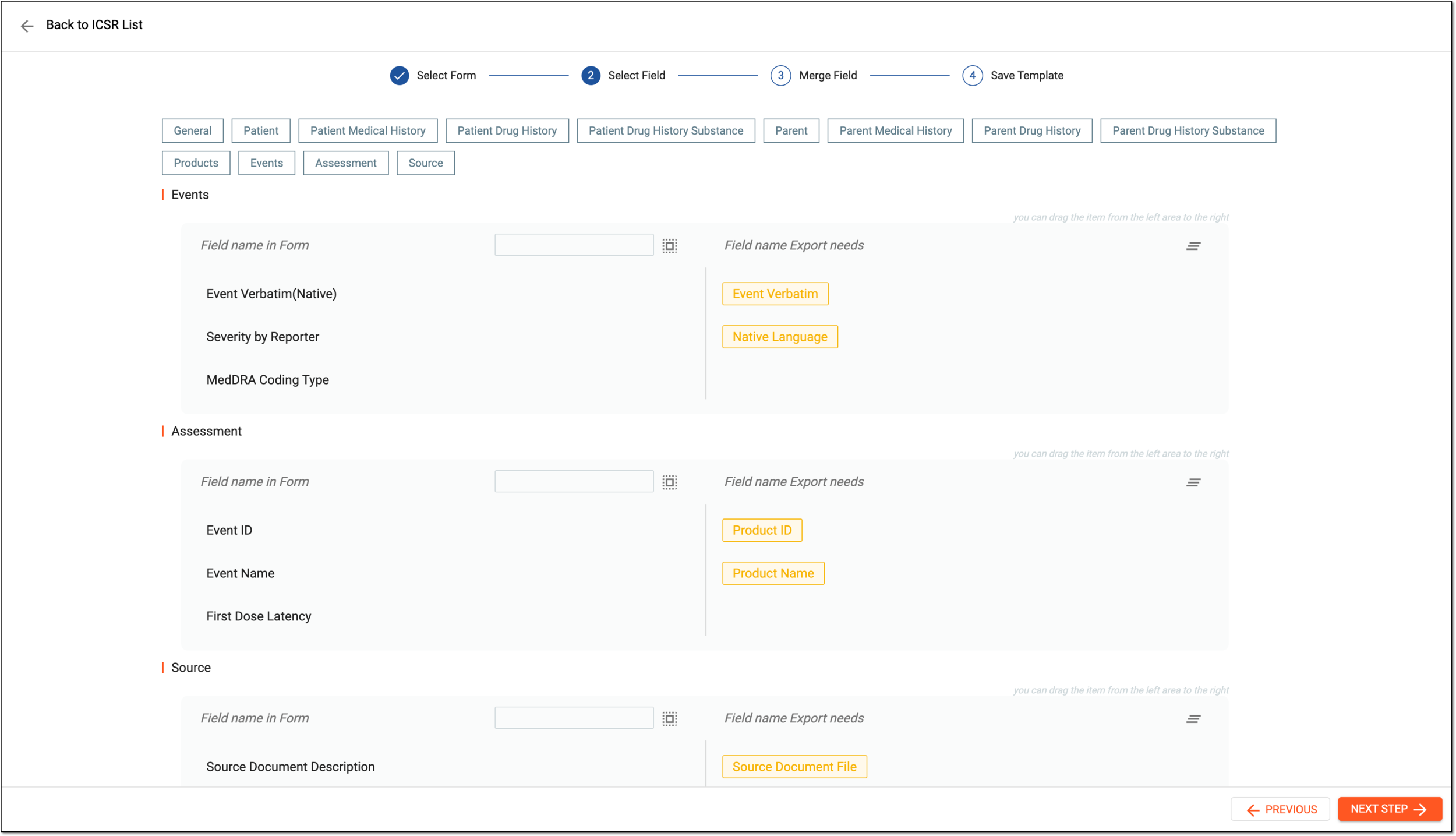 Selecting fields