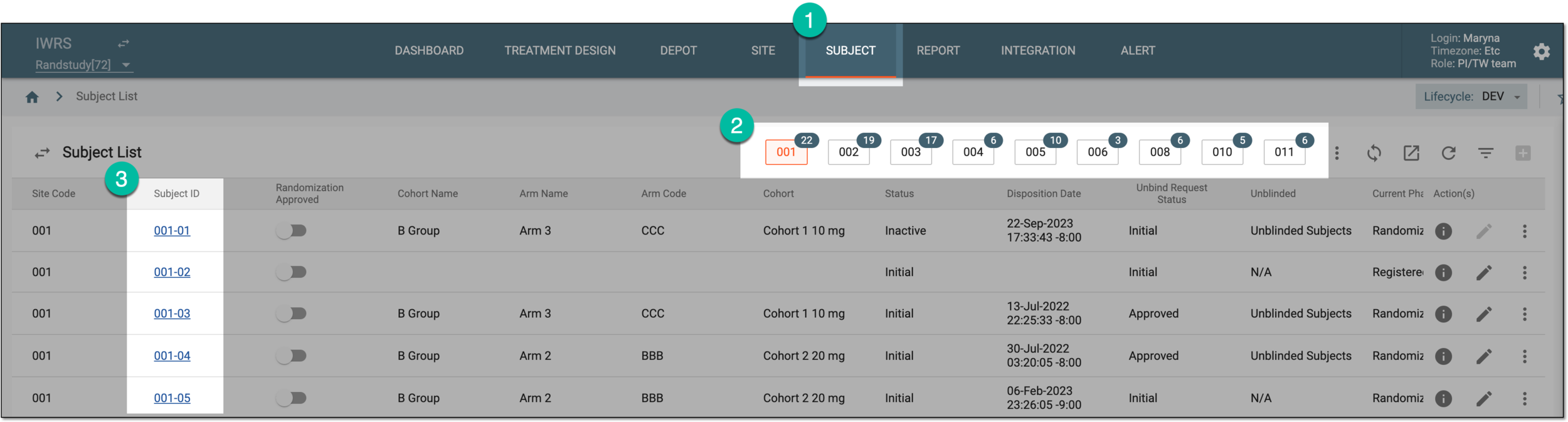 Selecting site and subject