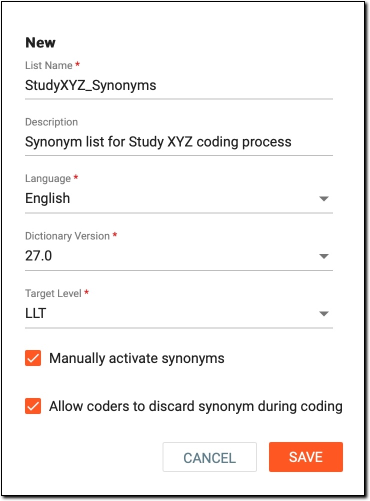Creating new synonym list
