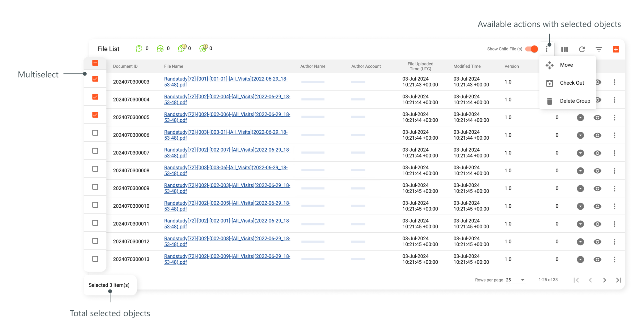Multiselect example in eTMF