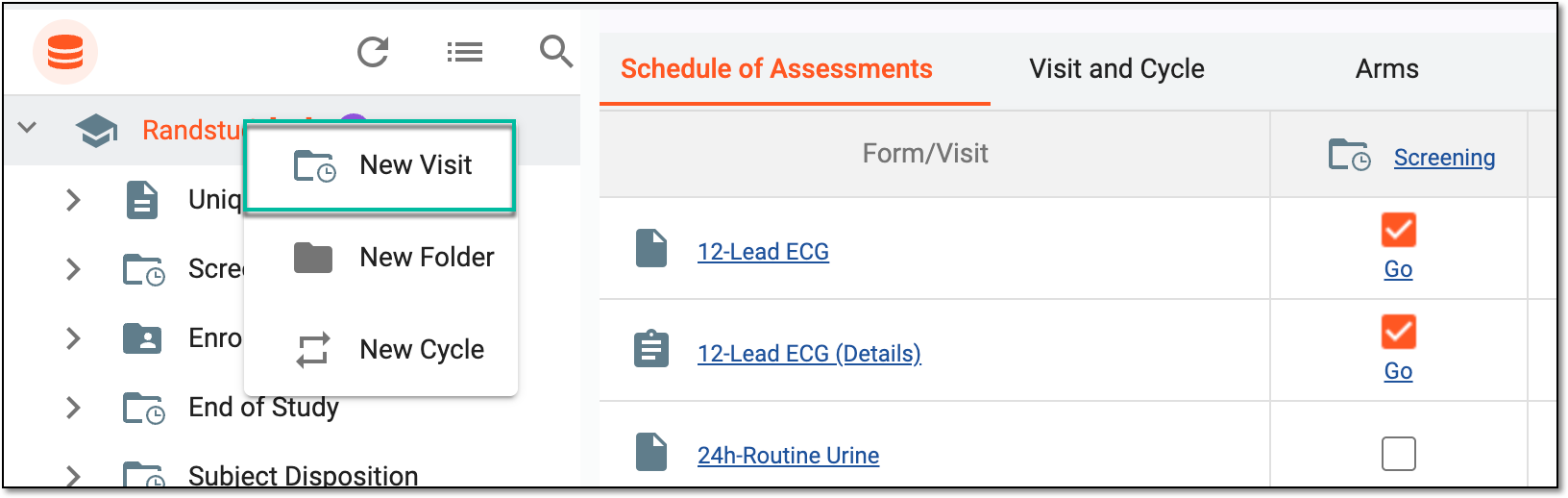 Adding new visit to study