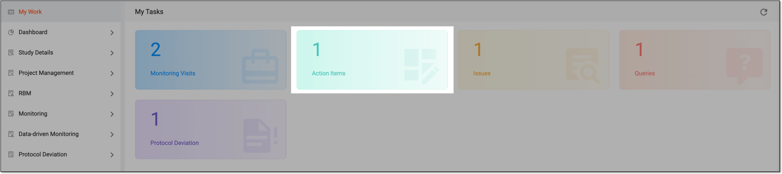 Accessing action items from dashboard
