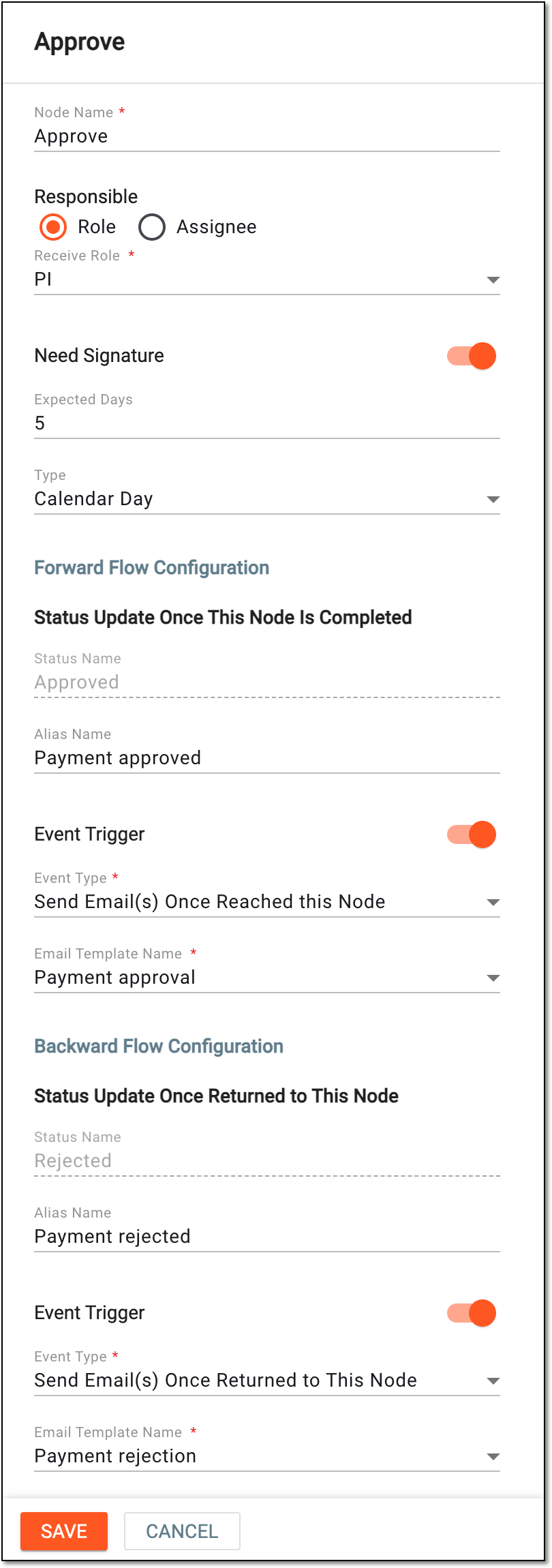Configuring approval stage of payment workflow