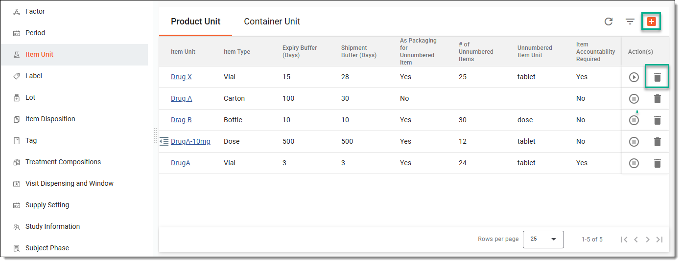 Deleting product unit