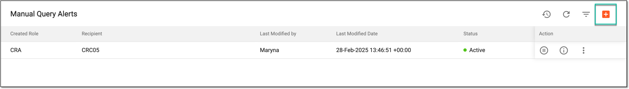 Selecting to add new manual query alert
