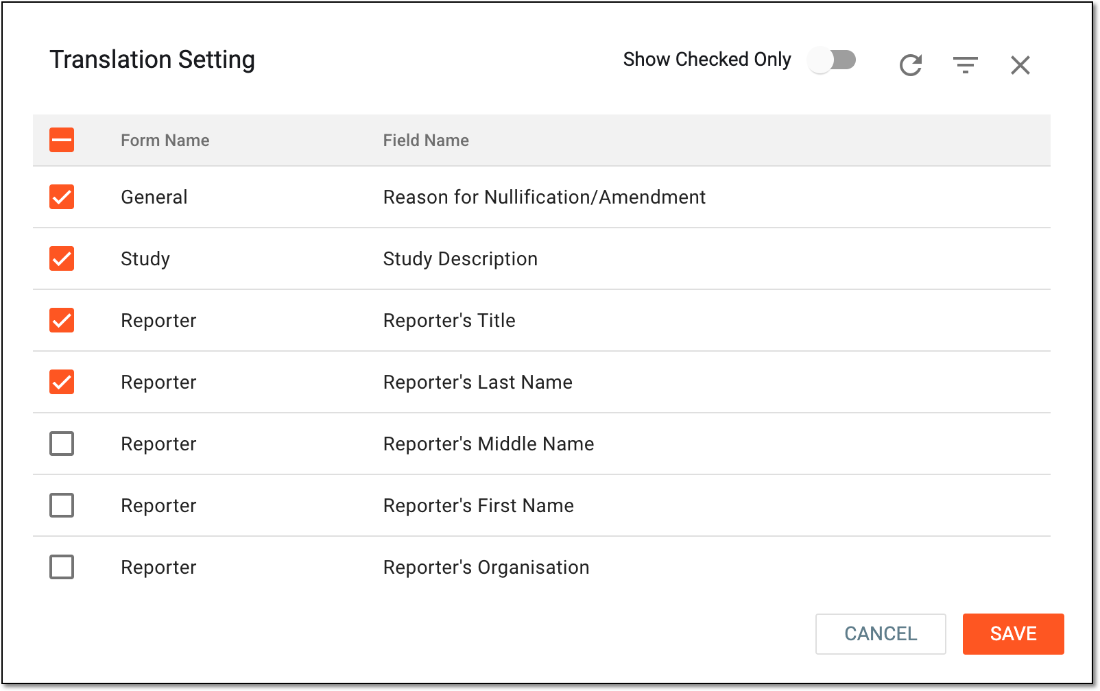 Selecting form fields intended for translation
