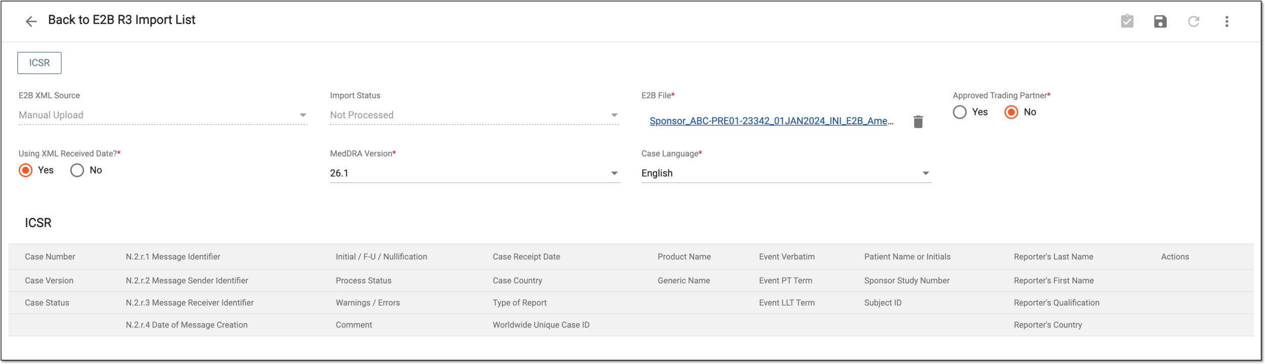 Uploading and configuring E2B R3 import