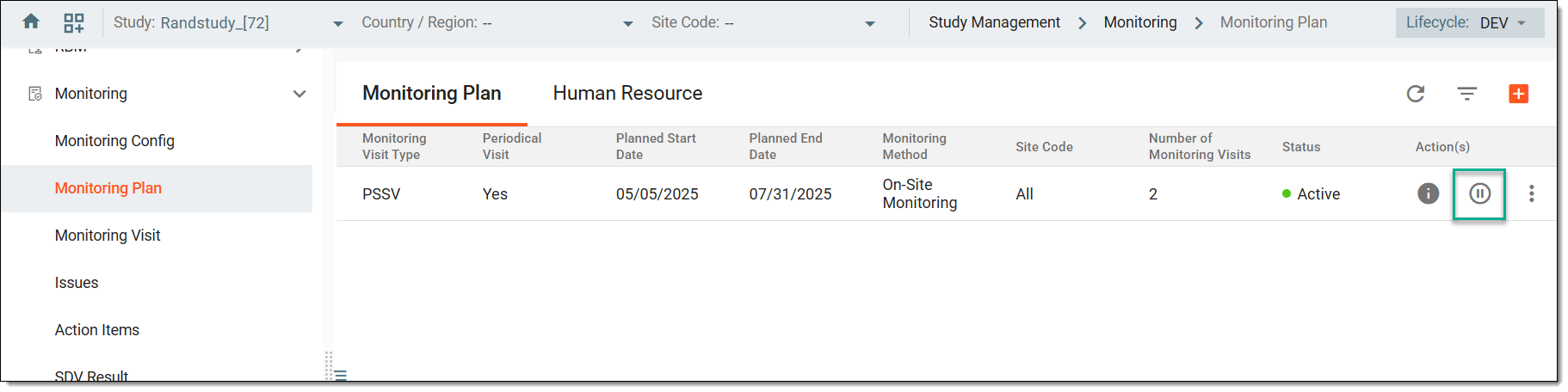 Inactivating monitoring plan
