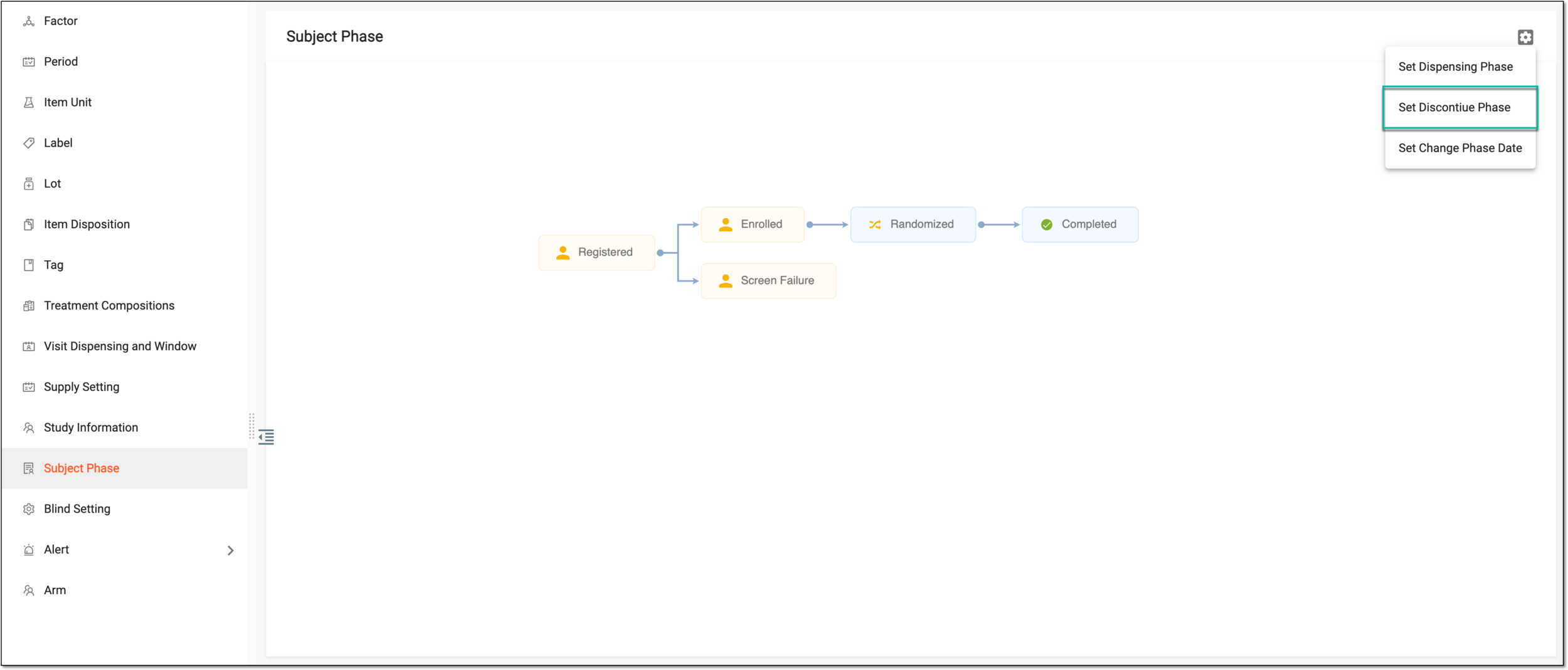 Selecting option to set discontinue phase