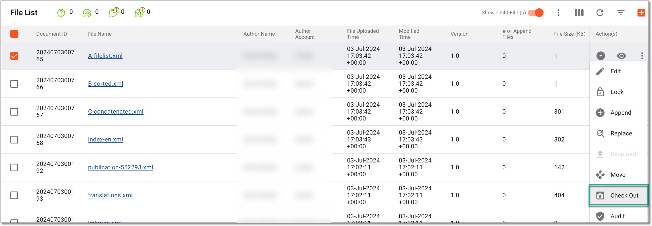 Accessing option to check out files