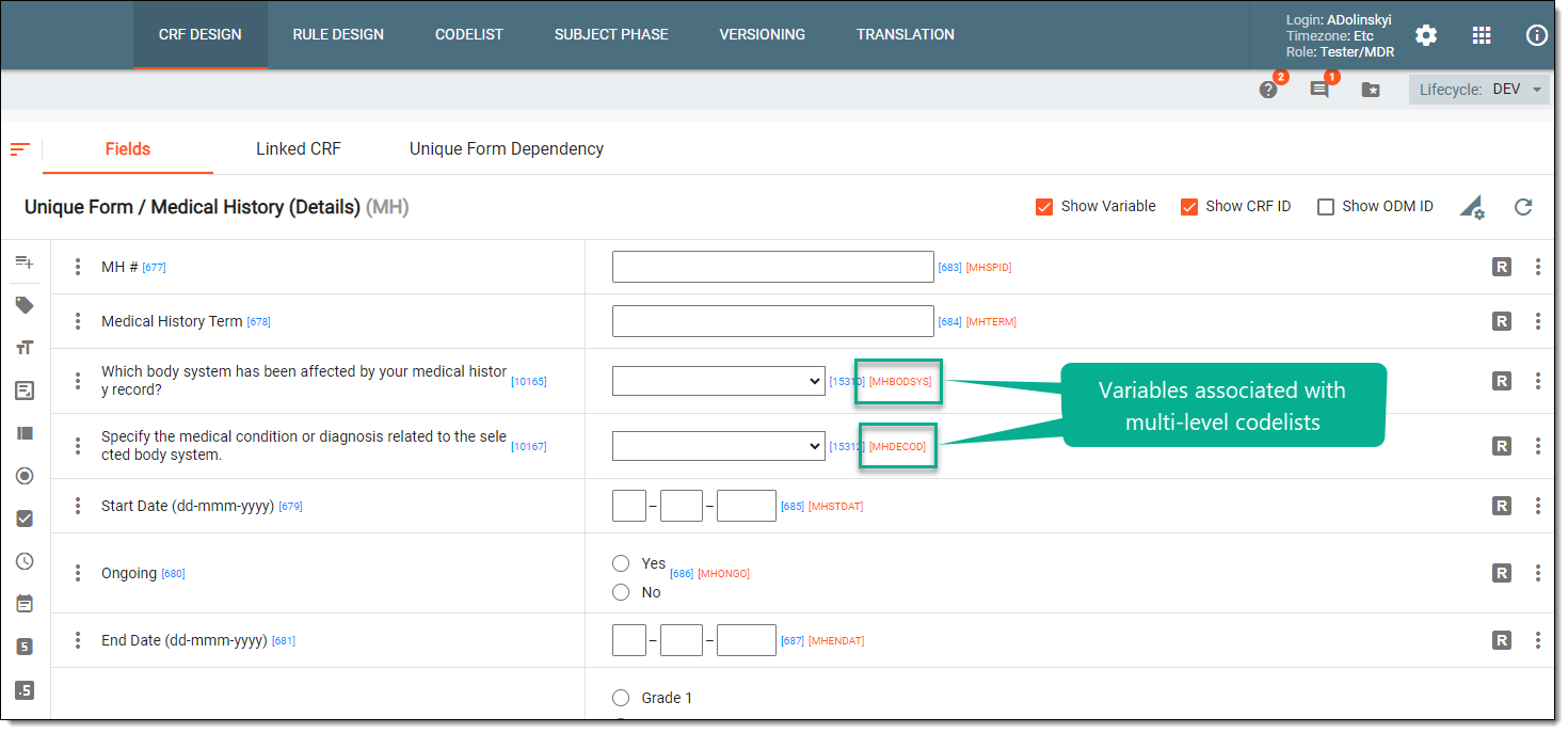 Form configuration in Study Designer
