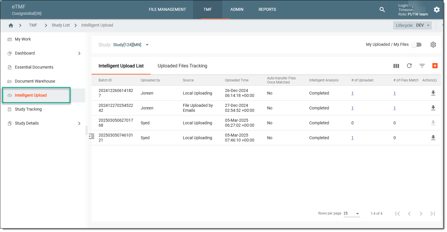 Accessing intelligent upload subtab