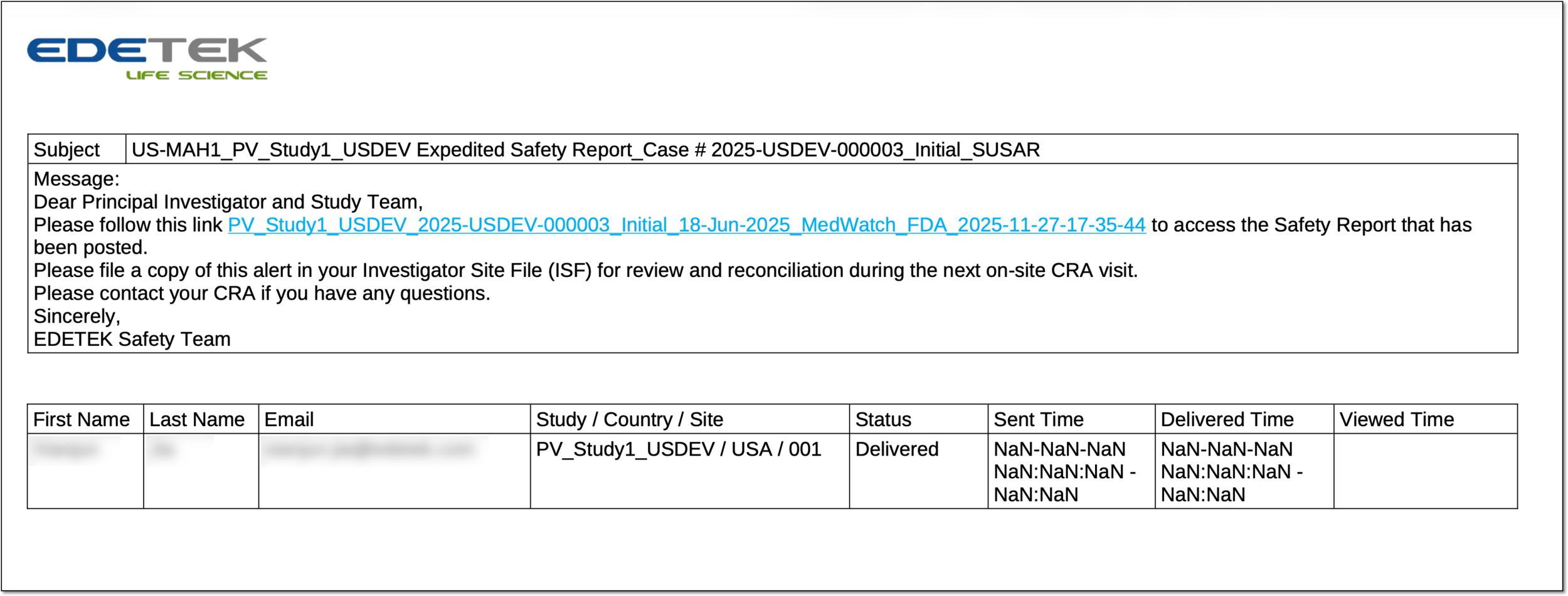 Example of safety distribution task report