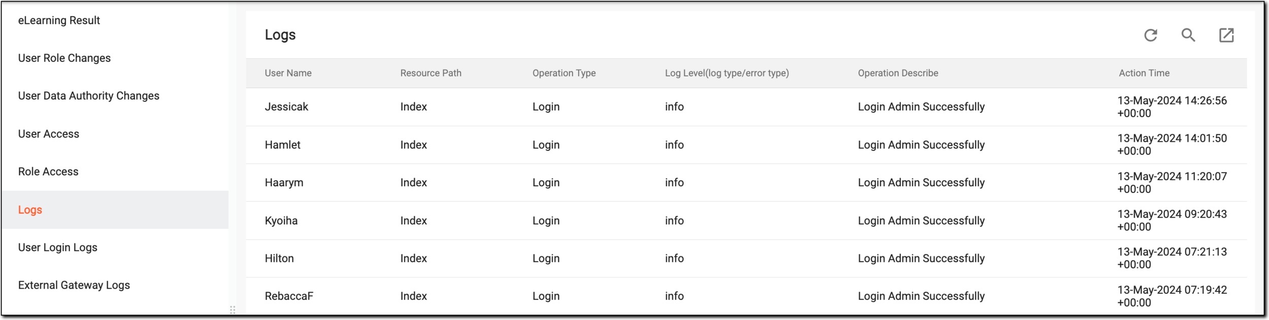 Viewing logs report
