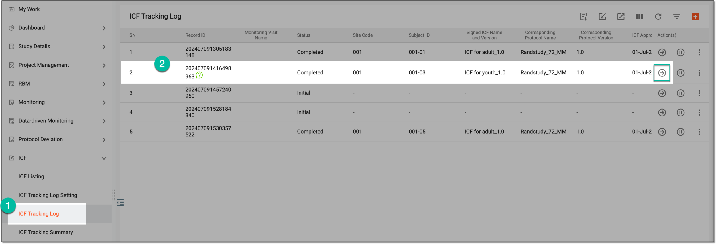 Accessing ICF record log