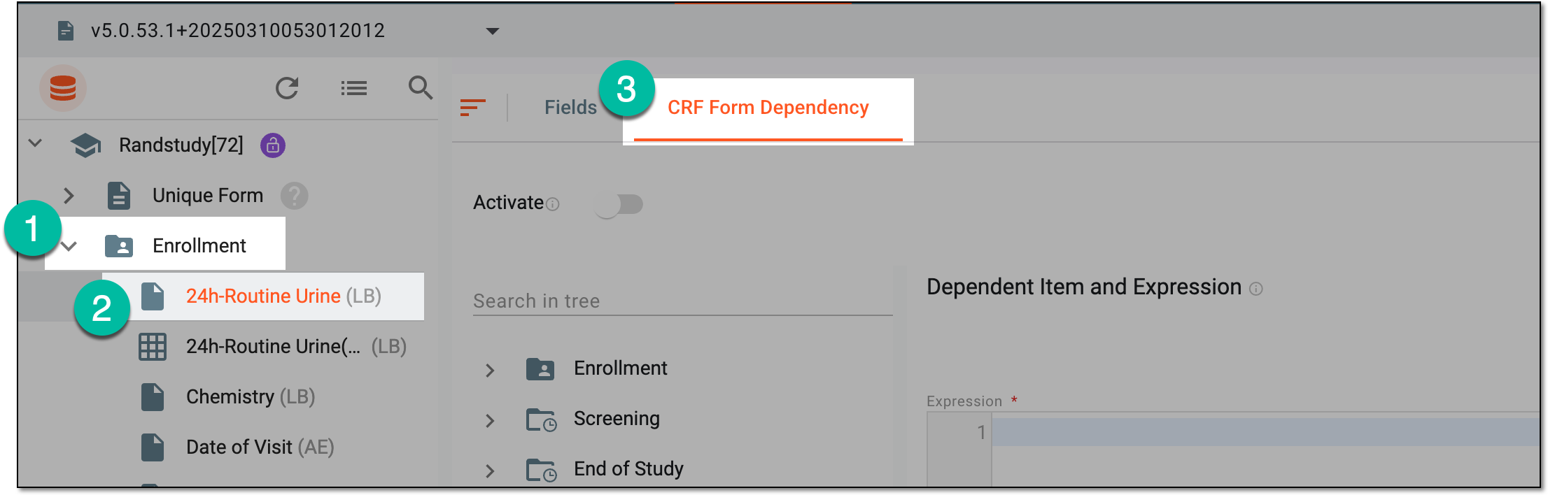 Accessing visit form dependency tab