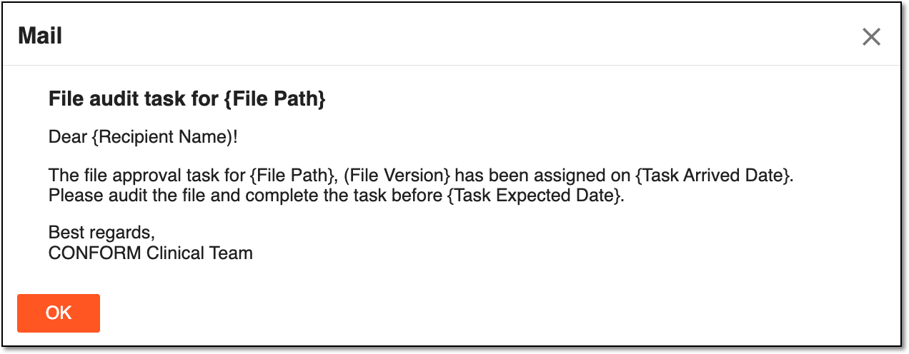 Previewing task alert email content