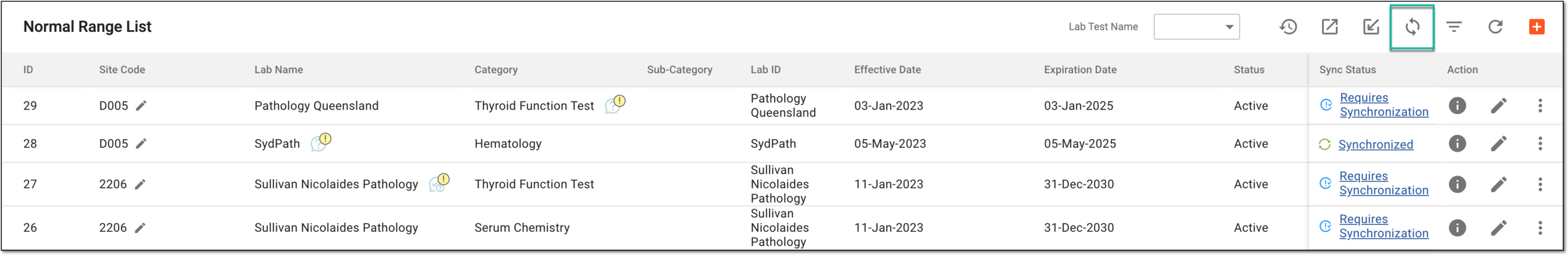 Syncing all lab normal ranges in bulk