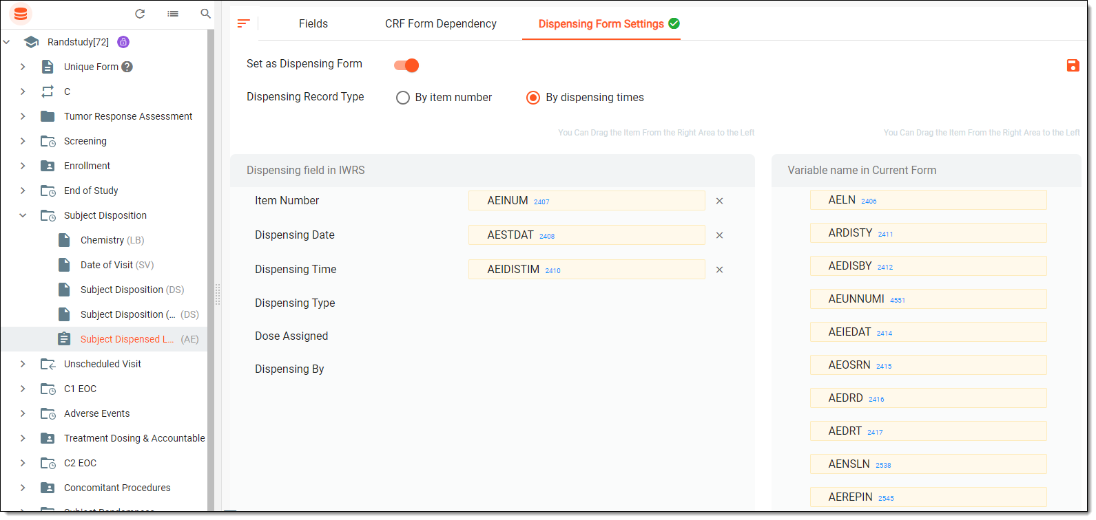 Configuring form as dispensing