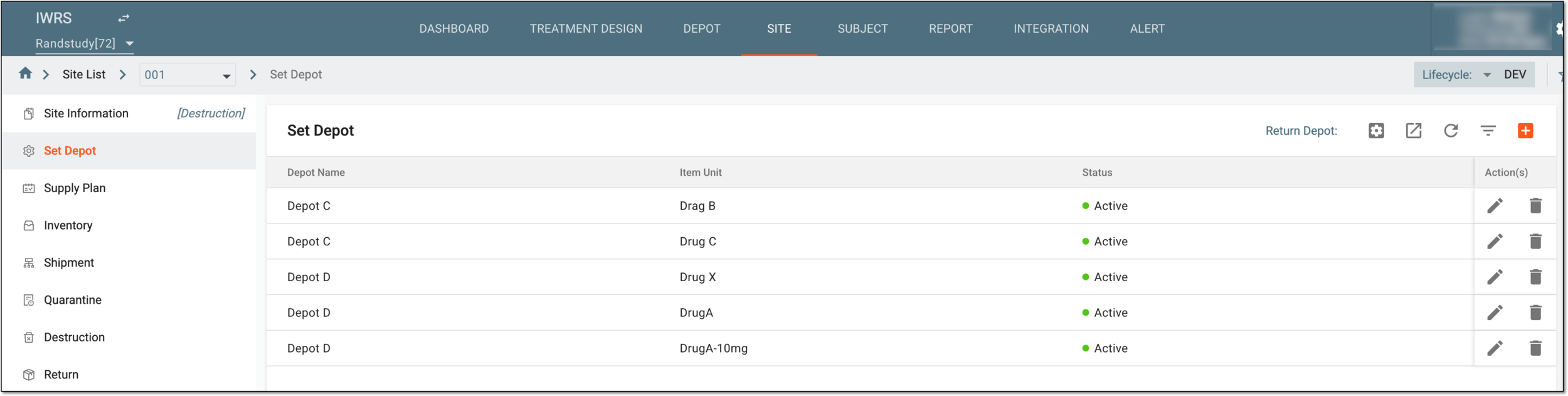 Depot setting page