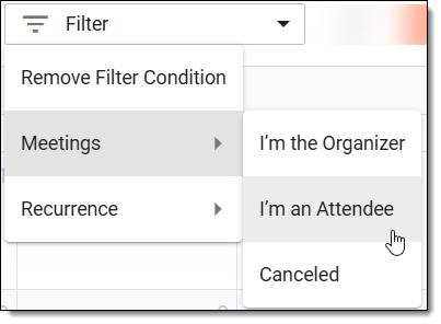 Using filter to search meeting or event