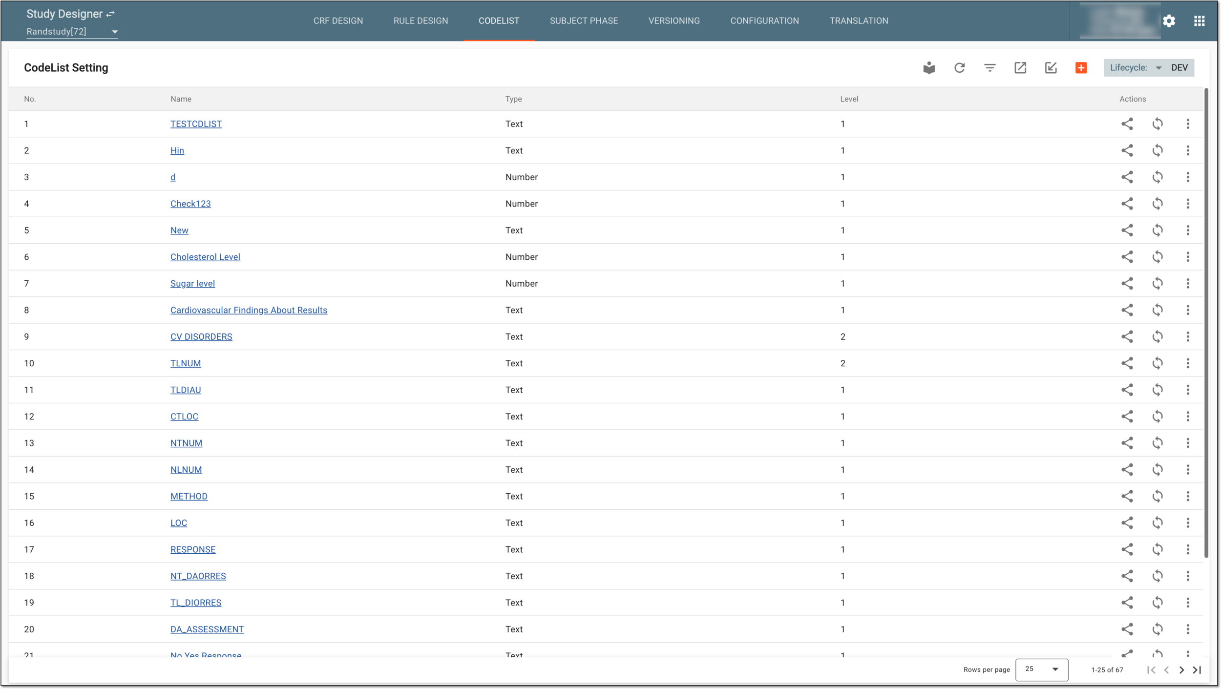 Codelist management page