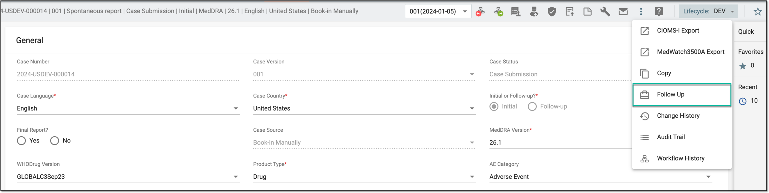 Creating follow-up from ICSR details page