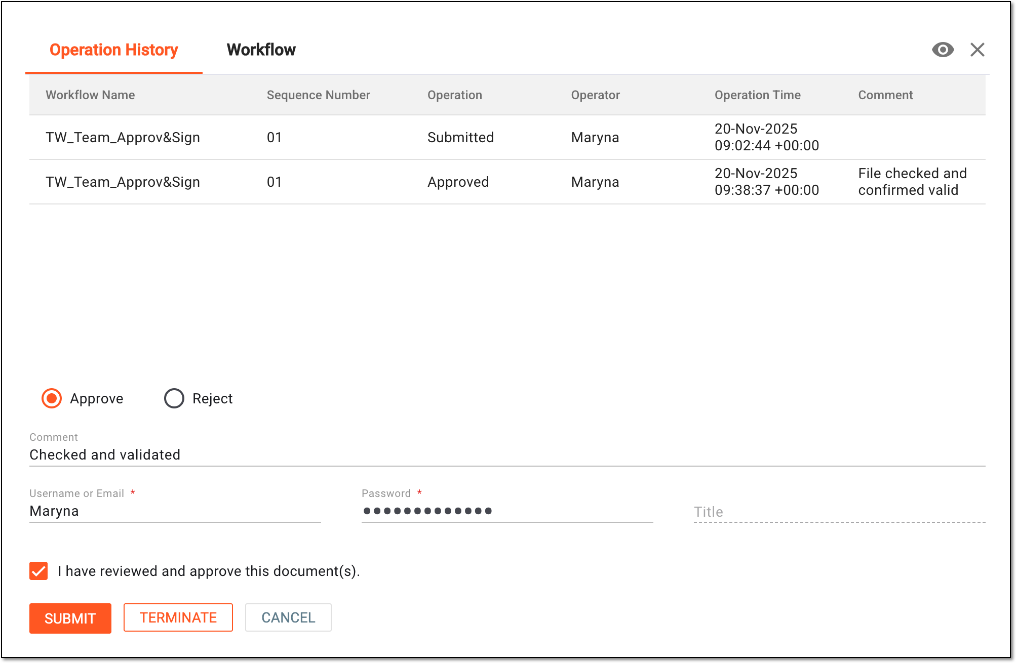 Signing file in document warehouse