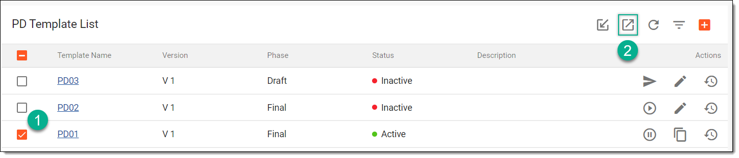 Exporting protocol deviation template