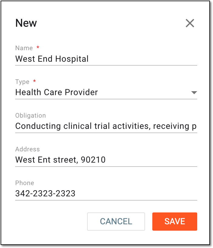 Adding participating organization details