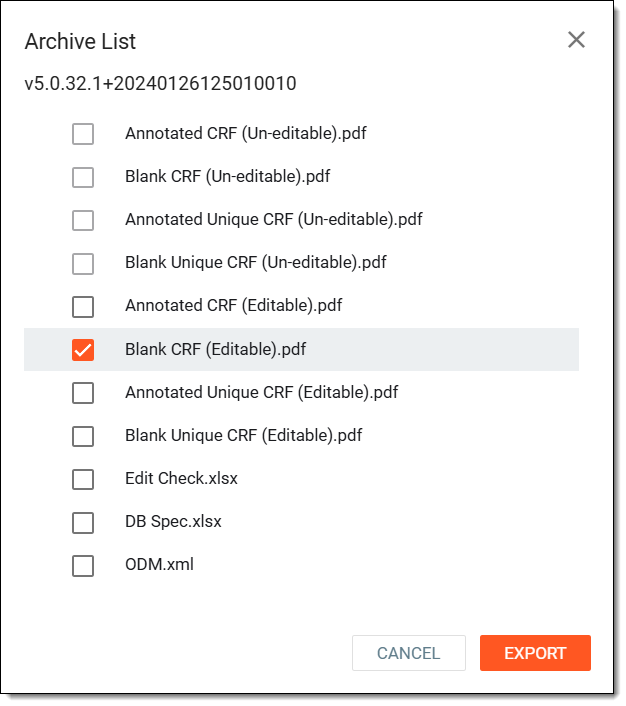 Exporting CRF version documents