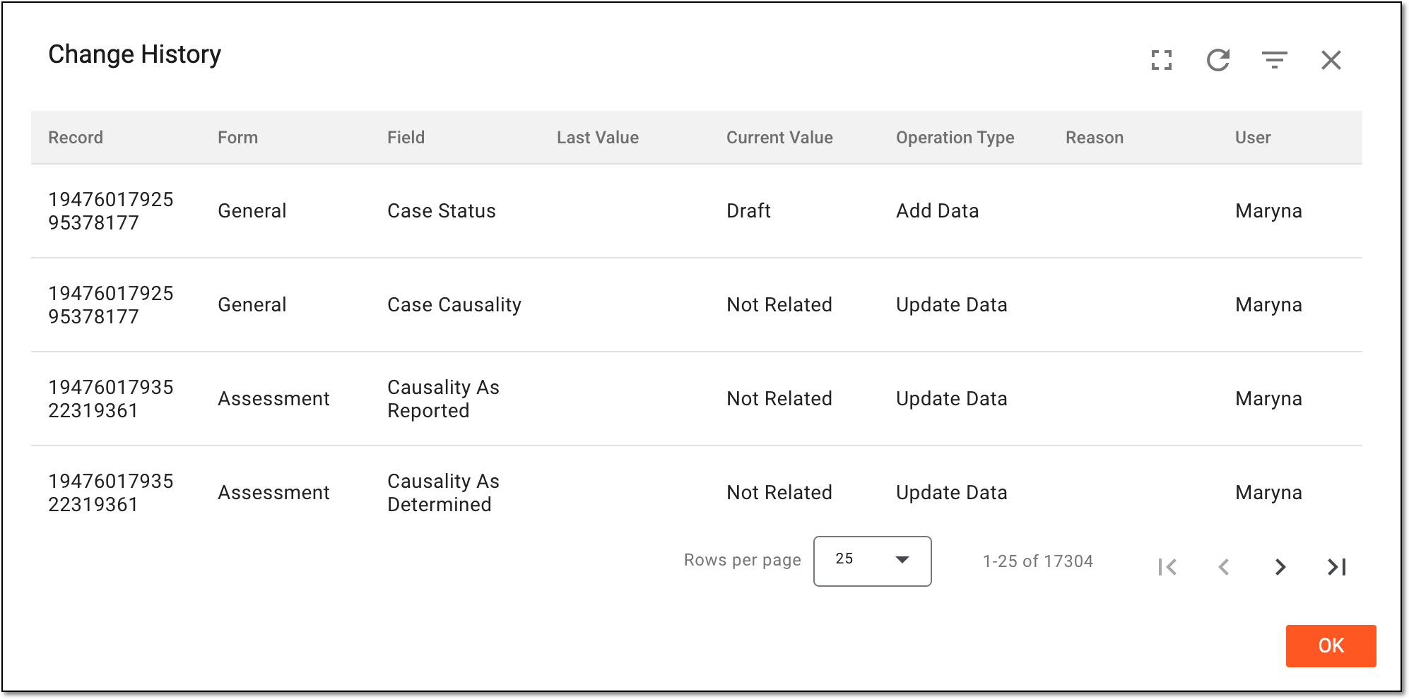 Analyzing ICSR change history