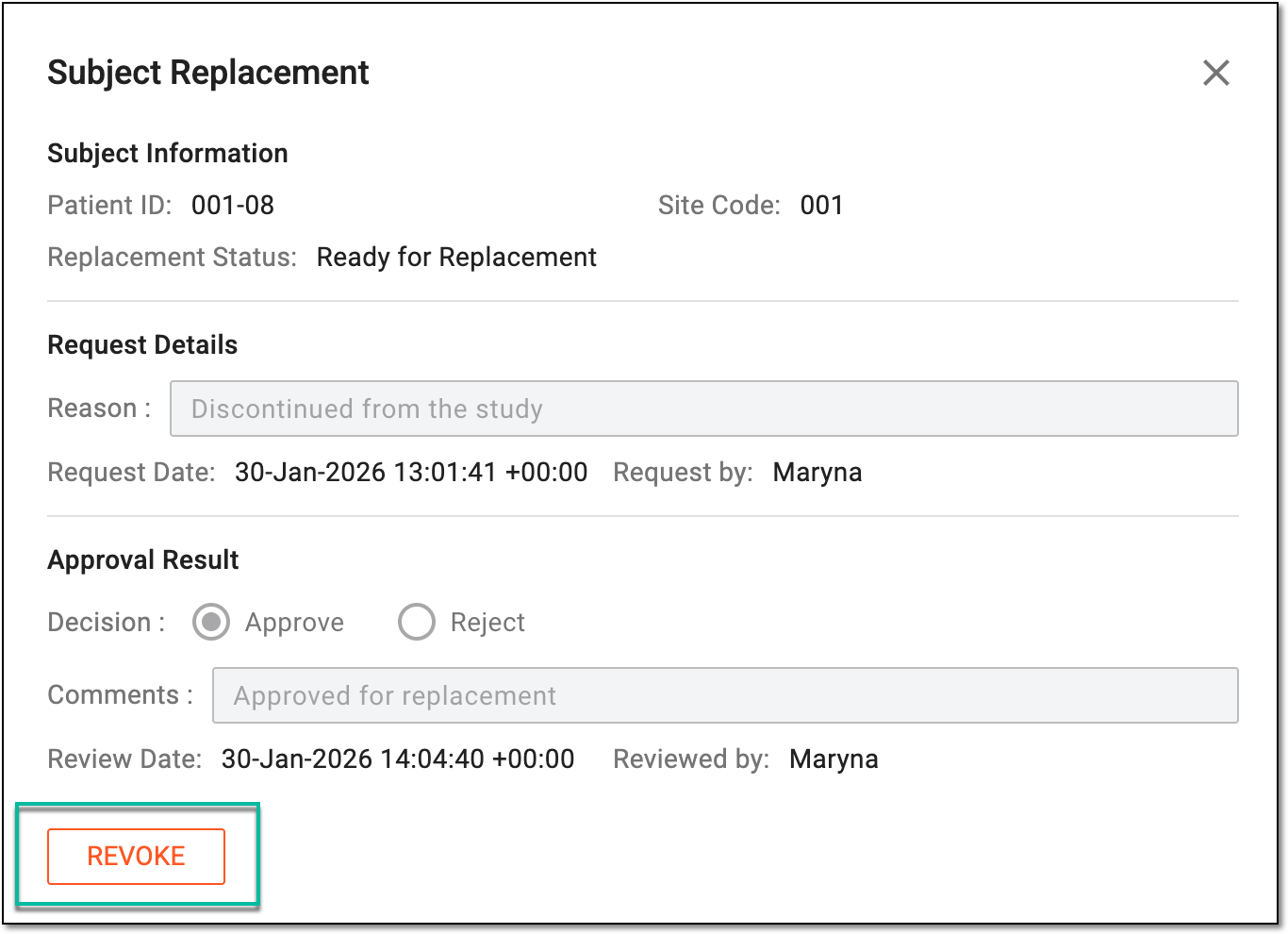 Revoking subject replacement status