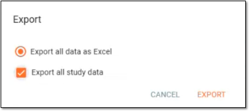 Selecting to export master and study data
