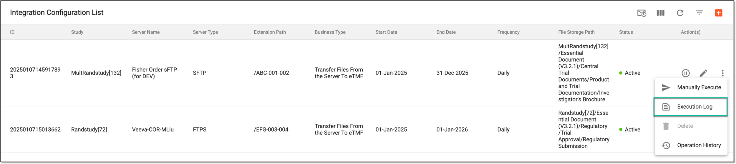 Accessing integration execution log