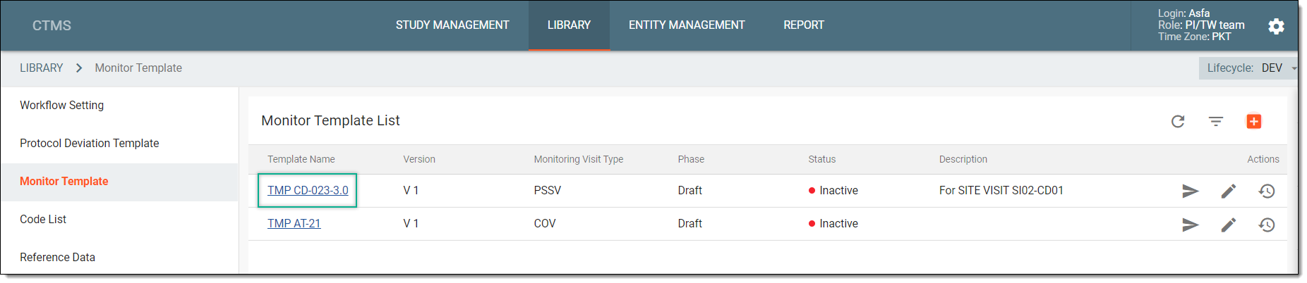 Selecting monitor template