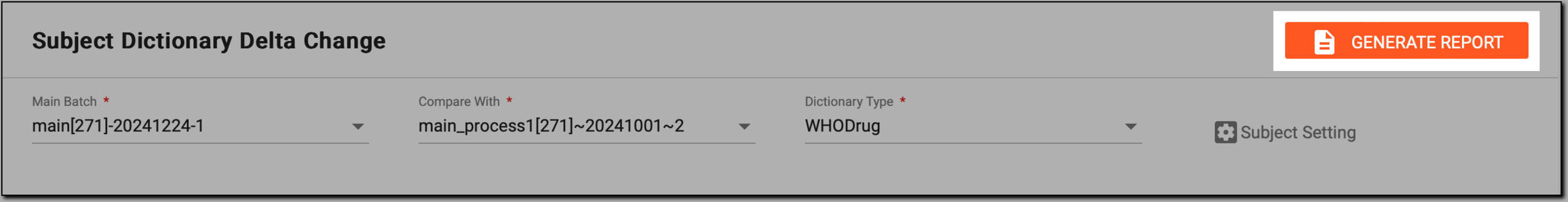 Generating subject dictionary delta change report
