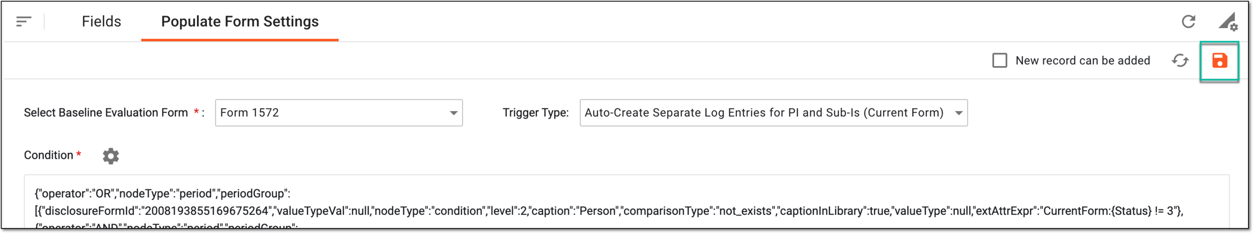 Saving form population settings