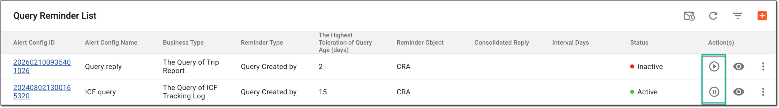 Activating or inactivating query reminder
