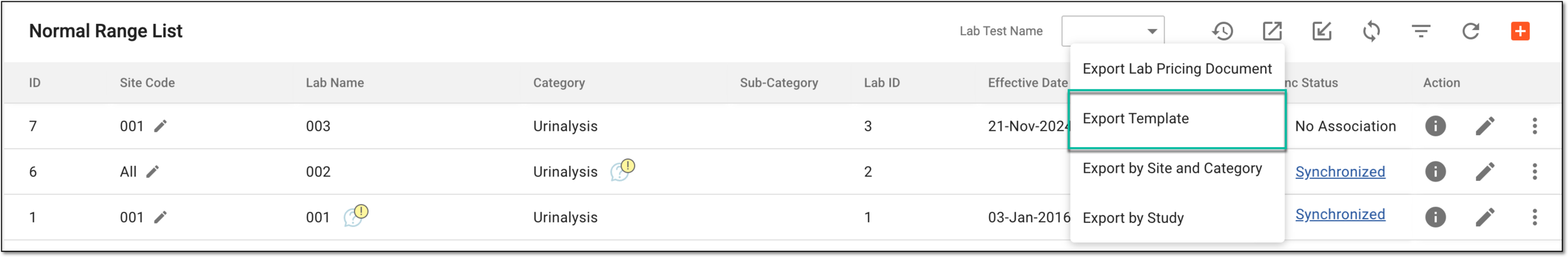 Downloading normal range template