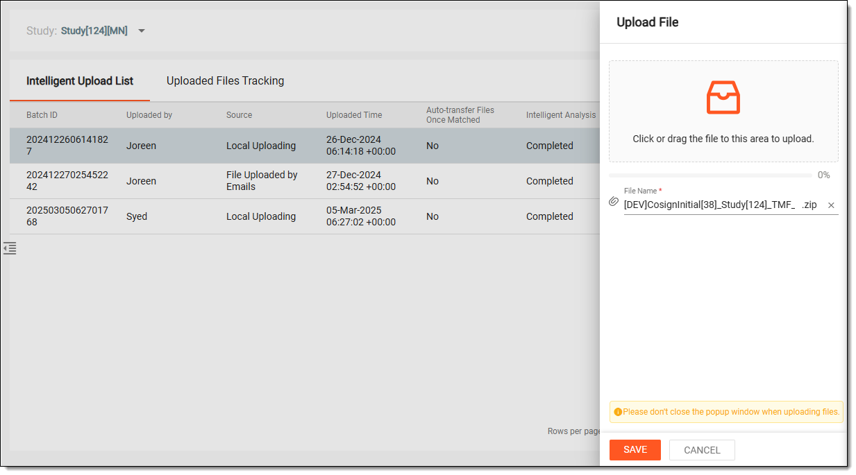 Uploading files in intelligent upload