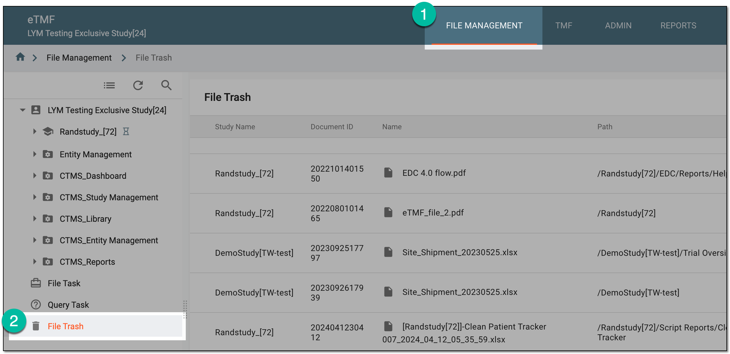 Accessing file trash