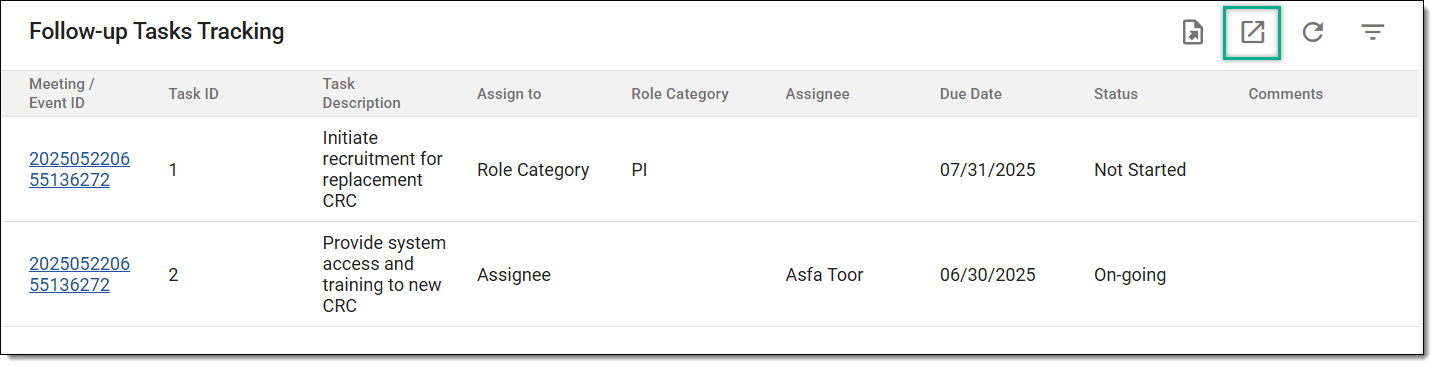 Exporting follow-up tasks
